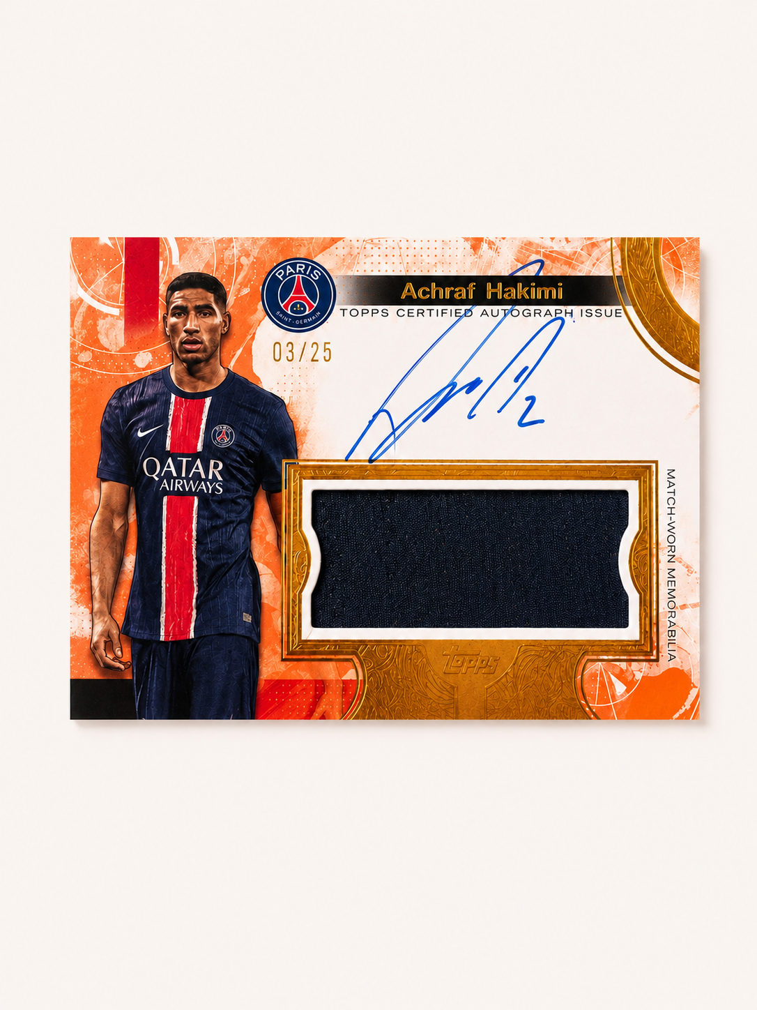 carte 2024 25 topps exhibition paris saint germain achraf hakimi auto /25 carte 2024 25 topps exhibition paris saint germain achraf hakimi auto /25