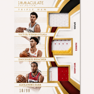 carte panini immaculate triple patch wembanyama, risacher, sarr