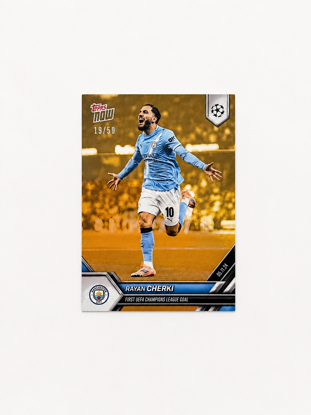 ucl topps now 2025 26 rayan cherki /50 gold foil #48 ucl topps now 2025 26 rayan cherki /50 gold foil #48